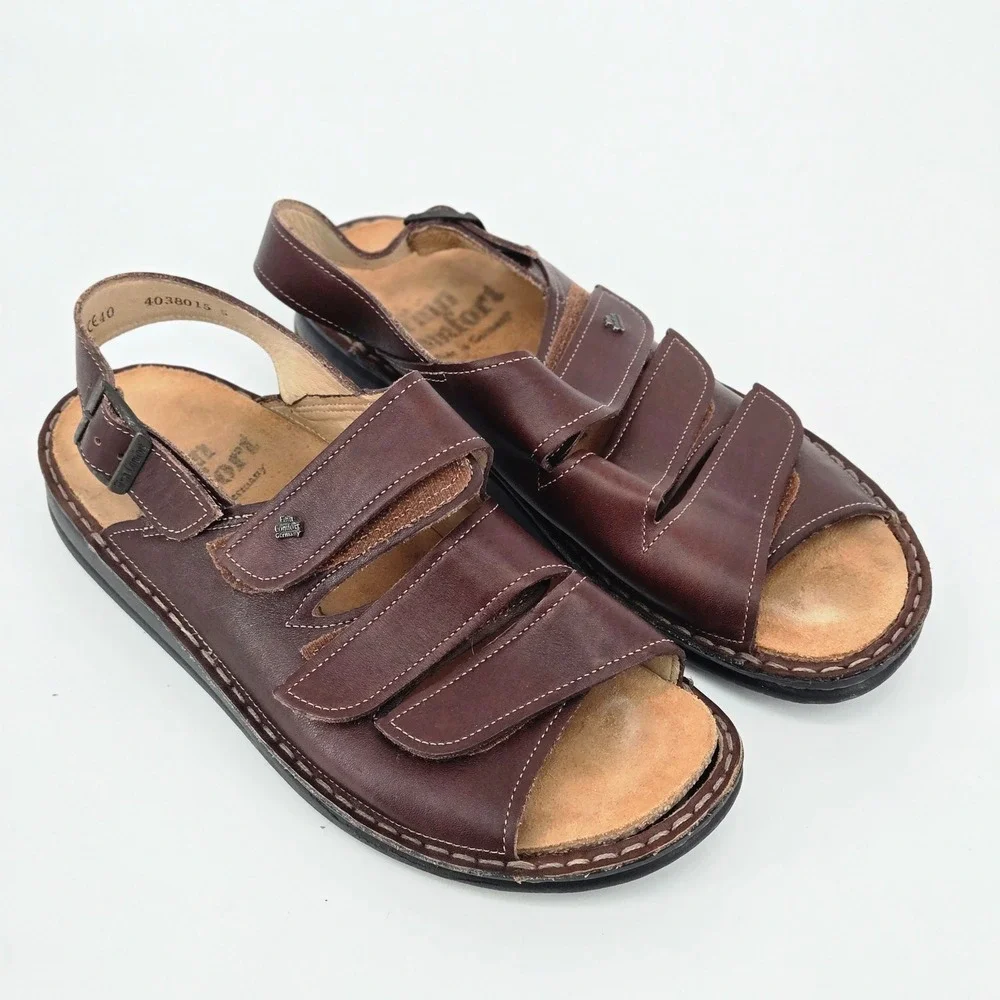Finn Comfort Baltrum Brown Leather Triple Strap Comfort Men's Sandal EU 40 US 7